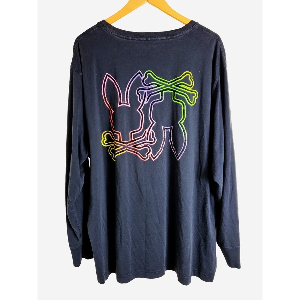 Psycho Bunny Long Sleeve Shirt Mens 3XL Black Rainbow Logo Pima Cotton Colton